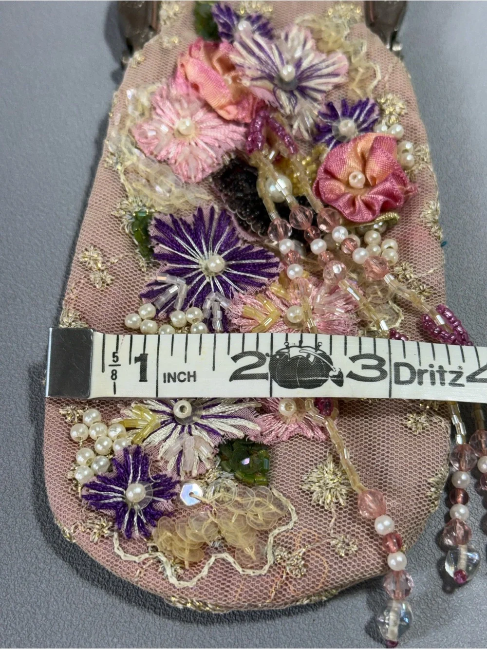 Wayne M Kleski Vintage Pink Silk & Mesh Floral Embroidered Beaded Clutch